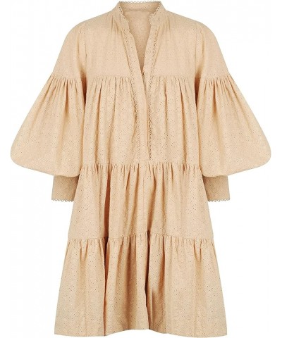 Ruffle Sleeve Tunic Midi Dress Flowy Shift Sundress Sweet Babydoll Button Down Swing Skirt Khaki 202216 $31.56 Blouses