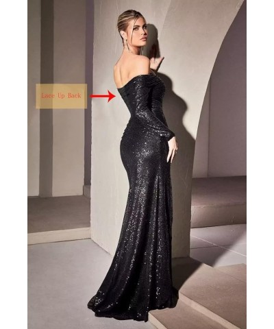 Women's Mermaid Sequin Prom Dress Off The Shoulder Evening Gowns with Long Sleeves Red $37.50 Dresses