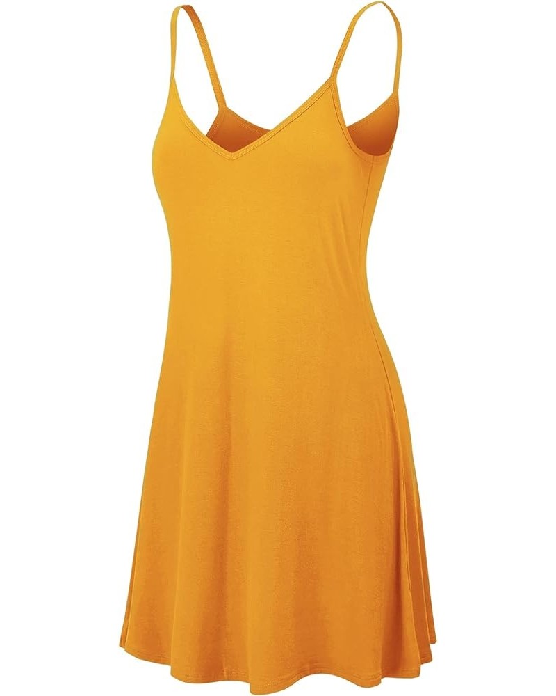 Women's V Neck Spaghetti Strap Cami Tunic Short Slip Dress - Made in USA Wdr1090_mustard $9.41 Lingerie