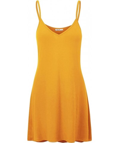 Women's V Neck Spaghetti Strap Cami Tunic Short Slip Dress - Made in USA Wdr1090_mustard $9.41 Lingerie