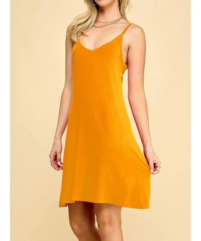 Women's V Neck Spaghetti Strap Cami Tunic Short Slip Dress - Made in USA Wdr1090_mustard $9.41 Lingerie