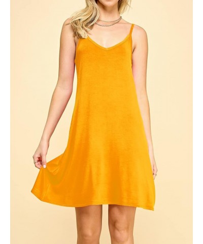 Women's V Neck Spaghetti Strap Cami Tunic Short Slip Dress - Made in USA Wdr1090_mustard $9.41 Lingerie