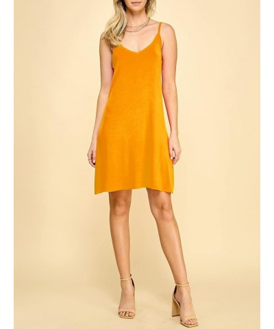 Women's V Neck Spaghetti Strap Cami Tunic Short Slip Dress - Made in USA Wdr1090_mustard $9.41 Lingerie