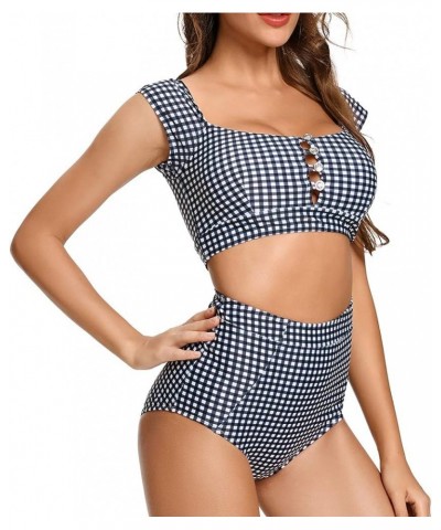 Women's Retro High Waisted Bikini Two Pieces Swimsuits 50s Cap Sleeve Swimwear Bathing Suit Gingham $12.95 Swimsuits