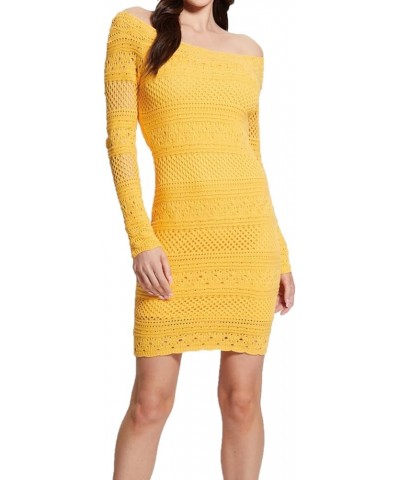 Women's Long Sleeve Open Back Crochet Amelie Dress Laguna Yellow $26.85 Dresses