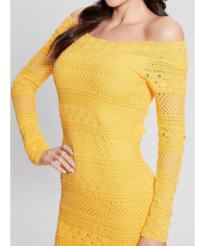 Women's Long Sleeve Open Back Crochet Amelie Dress Laguna Yellow $26.85 Dresses