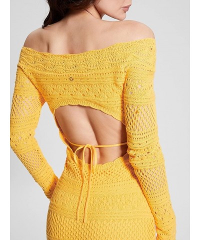 Women's Long Sleeve Open Back Crochet Amelie Dress Laguna Yellow $26.85 Dresses