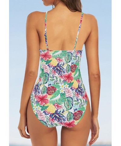 V Neck Ruffle One Piece Swimsuit Ladies Floral Print Sexy Belt Bathing Suit Tie Back Swimwear Print6046 $12.21 Swimsuits