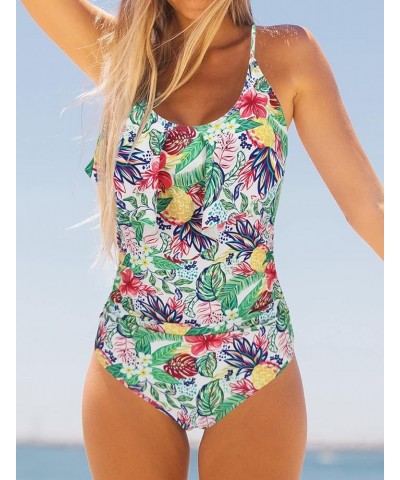 V Neck Ruffle One Piece Swimsuit Ladies Floral Print Sexy Belt Bathing Suit Tie Back Swimwear Print6046 $12.21 Swimsuits