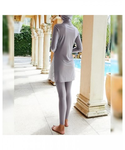 Women Muslim Swimwear Islamic Modest Swimsuit Full Cover Hijab Long Sleeve Burkini Gray B $17.03 Swimsuits