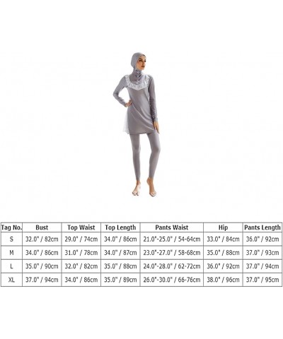 Women Muslim Swimwear Islamic Modest Swimsuit Full Cover Hijab Long Sleeve Burkini Gray B $17.03 Swimsuits