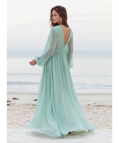 Long Sleeve Bridesmaid Dresses with Slit for Women V Neck A Line Pleated Chiffon Evening Prom Formal Gowns Wisteria $25.62 Dr...