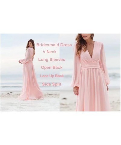 Long Sleeve Bridesmaid Dresses with Slit for Women V Neck A Line Pleated Chiffon Evening Prom Formal Gowns Wisteria $25.62 Dr...