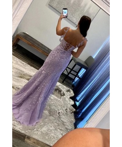 Women's Lace Mermaid Prom Dresses Long with Slit Mermaid Spaghetti Straps Backless Formal Evening Gowns YZTS099 Desert Rose $...