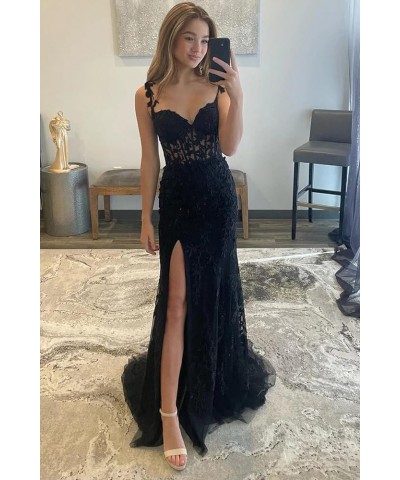 Women's Lace Mermaid Prom Dresses Long with Slit Mermaid Spaghetti Straps Backless Formal Evening Gowns YZTS099 Desert Rose $...