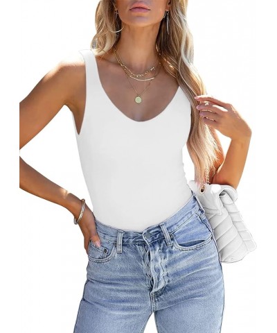 Womens Tank Top Scoop Neck Double Layer Slim Fit Sleeveless Basic Tops White $6.74 Tanks