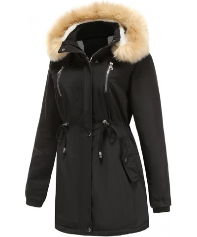 Women's Winter Thicken Military Parka Jacket Waterproof Removable Hood with Fur Warm Fleece Puffer Coats Outwear A1-black $31...