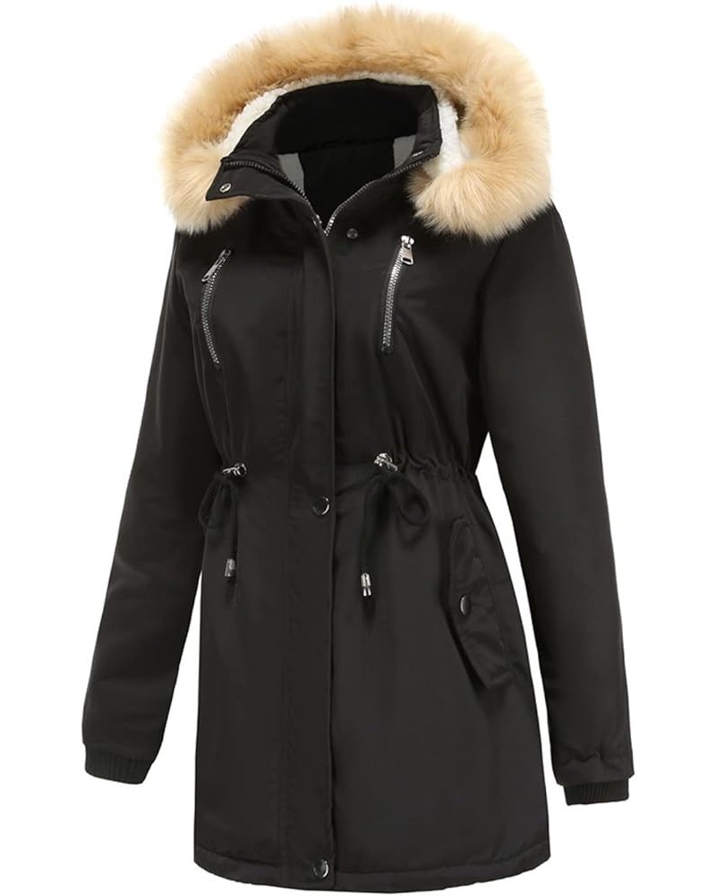 Women's Winter Thicken Military Parka Jacket Waterproof Removable Hood with Fur Warm Fleece Puffer Coats Outwear A1-black $31...