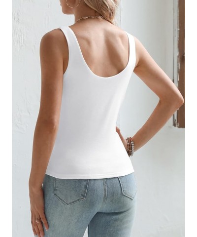 Womens Tank Top Scoop Neck Double Layer Slim Fit Sleeveless Basic Tops White $6.74 Tanks