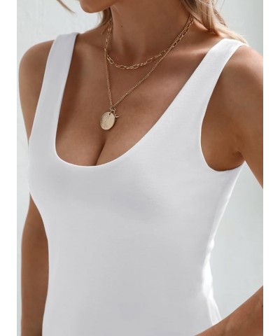 Womens Tank Top Scoop Neck Double Layer Slim Fit Sleeveless Basic Tops White $6.74 Tanks