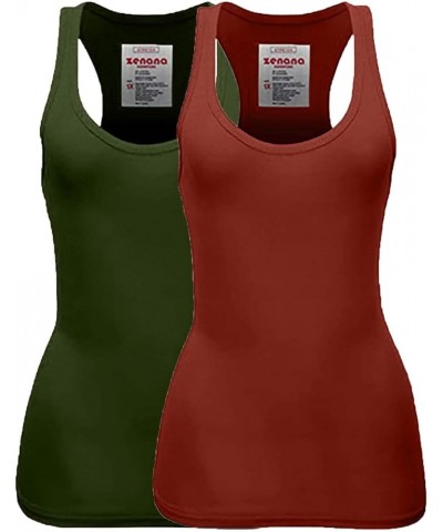 Women's Plain Solid Color Ribbed Racerback Tank Top Shirt Plus Sizes 2 Pack: Rust | Army Green $10.79 Tanks