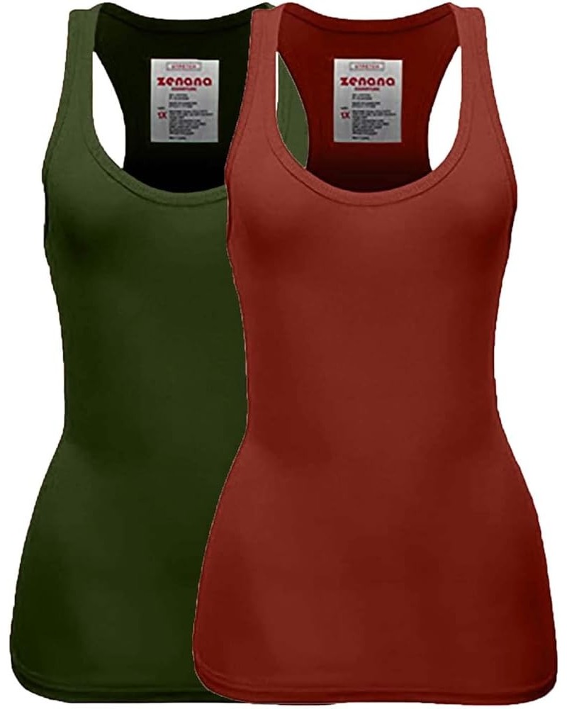 Women's Plain Solid Color Ribbed Racerback Tank Top Shirt Plus Sizes 2 Pack: Rust | Army Green $10.79 Tanks