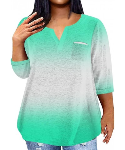 Plus Size Tops for Women 3/4 Sleeve Women Tops Dressy Casual Vneck Shirts Tie Dye Gradient Loose Summer Clothing 08-green $10...