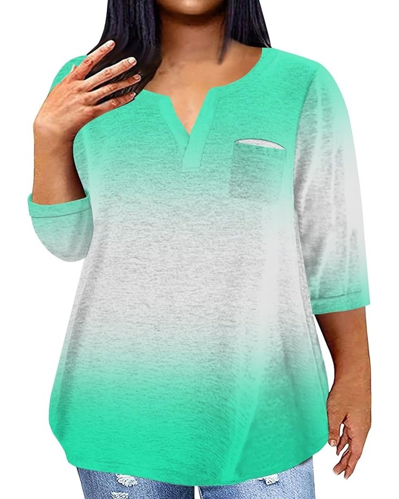 Plus Size Tops for Women 3/4 Sleeve Women Tops Dressy Casual Vneck Shirts Tie Dye Gradient Loose Summer Clothing 08-green $10...