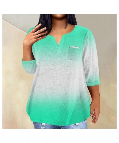 Plus Size Tops for Women 3/4 Sleeve Women Tops Dressy Casual Vneck Shirts Tie Dye Gradient Loose Summer Clothing 08-green $10...