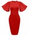 Women's Basic Bodycon Ruffle Flared Short Sleeve Pencil Midi Dress Red $18.19 Dresses