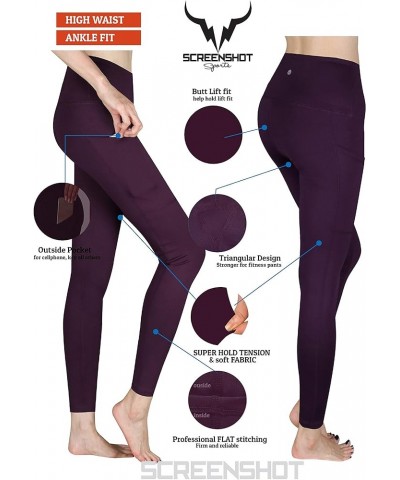 High Waist Out Pocket Yoga Pants Tummy Control Workout Running 4 Way Stretch Power Yoga Leggings L81903-wine $11.59 Activewear