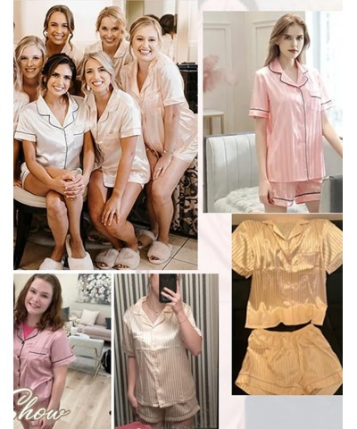 Womens Silky Satin Pajamas Set 2-piece Pjs Set Loungewear Short-Sleeve Nightwear Button Down Sleepwear Pink Style2-pinstriped...