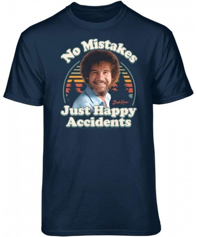 Bob Ross No Mistakes Just Happy Accidents Retro Graphic T-Shirt Navy $14.99 T-Shirts