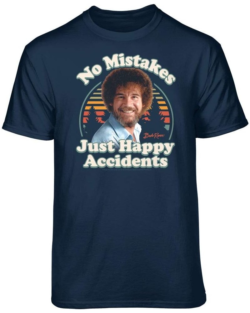 Bob Ross No Mistakes Just Happy Accidents Retro Graphic T-Shirt Navy $14.99 T-Shirts