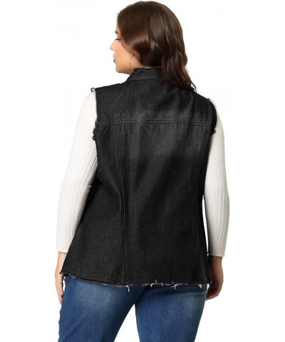 Denim Jackets for Women 2024 Plus Size Button Front Lapel Frayed Washed Sleeveless Long Jean Vest Black $24.30 Vests