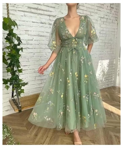 Women’s Puffy Sleeve Prom Dresses Floral Tulle Evening Party Gowns Flower Embroidered Sweet 16 Ball Gown E-white $25.49 Dresses