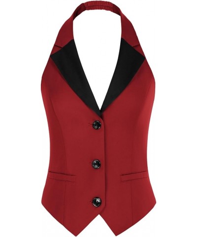 Women's Waistcoat Vest Vintage Halter Lapel Button Down Suit Vest with Pockets Red $22.67 Vests