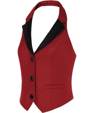 Women's Waistcoat Vest Vintage Halter Lapel Button Down Suit Vest with Pockets Red $22.67 Vests