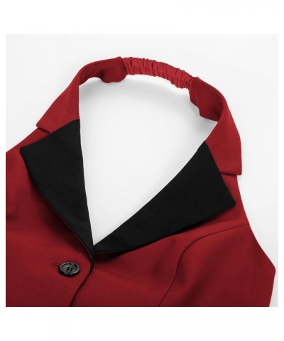 Women's Waistcoat Vest Vintage Halter Lapel Button Down Suit Vest with Pockets Red $22.67 Vests