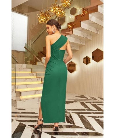 One Shoulder Long Formal Dresses for Women Evening Party Slit Ruched Bodycon Maxi Dress Wedding Prom Dress Green $13.02 Dresses