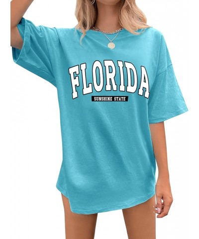 Women Oversized T Shirts Graphic Tees Casual Drop Shoulder Tops Cute Hawaii Vacation Shirt Fl-sky Blue $14.57 T-Shirts