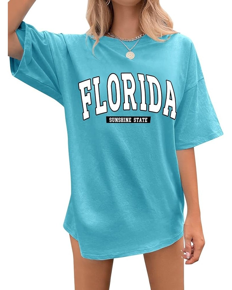 Women Oversized T Shirts Graphic Tees Casual Drop Shoulder Tops Cute Hawaii Vacation Shirt Fl-sky Blue $14.57 T-Shirts