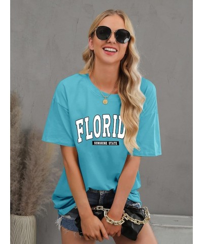 Women Oversized T Shirts Graphic Tees Casual Drop Shoulder Tops Cute Hawaii Vacation Shirt Fl-sky Blue $14.57 T-Shirts