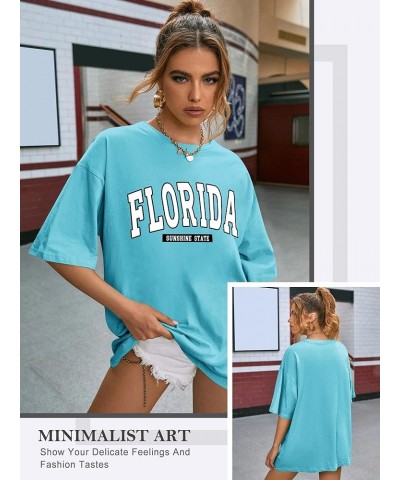 Women Oversized T Shirts Graphic Tees Casual Drop Shoulder Tops Cute Hawaii Vacation Shirt Fl-sky Blue $14.57 T-Shirts