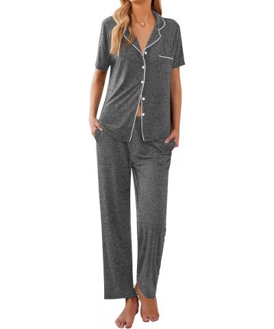 Women Pajamas Set Button Down Sleepwear Short Sleeve Nightwear with Long Pants Soft Pjs Set with Pockets S-XXL Grey2 $21.31 L...