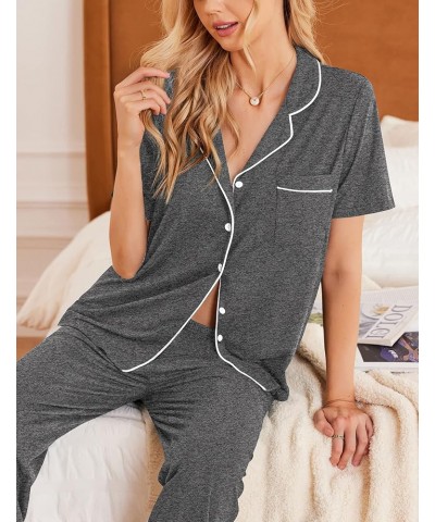 Women Pajamas Set Button Down Sleepwear Short Sleeve Nightwear with Long Pants Soft Pjs Set with Pockets S-XXL Grey2 $21.31 L...