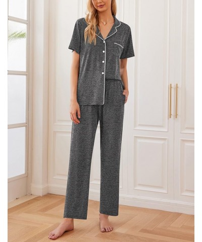 Women Pajamas Set Button Down Sleepwear Short Sleeve Nightwear with Long Pants Soft Pjs Set with Pockets S-XXL Grey2 $21.31 L...