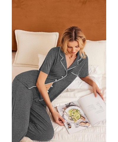 Women Pajamas Set Button Down Sleepwear Short Sleeve Nightwear with Long Pants Soft Pjs Set with Pockets S-XXL Grey2 $21.31 L...