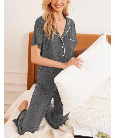 Women Pajamas Set Button Down Sleepwear Short Sleeve Nightwear with Long Pants Soft Pjs Set with Pockets S-XXL Grey2 $21.31 L...