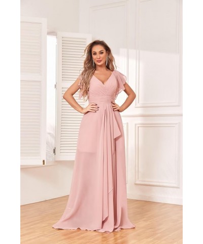 Flutter Sleeve A Line Bridesmaid Dresses Long Chiffon V Neck Women's Formal Dresses with Pockets Grey $22.55 Dresses